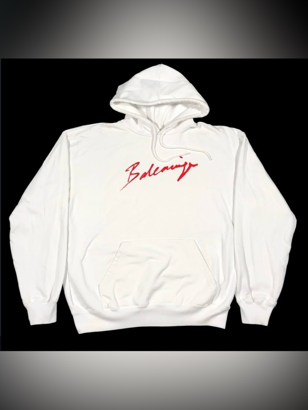 Balenciaga White Hoodie with lipstick cursive Red Script Logo - Men